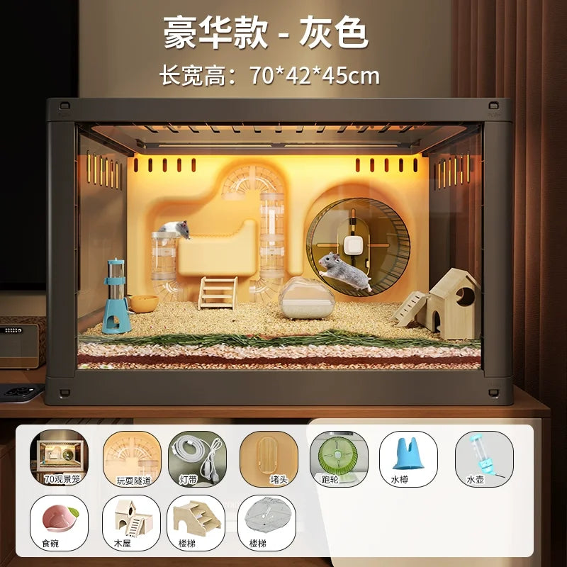 Large Luxury Hamster Cage Transparent Villa Habitat Mouse Breeding Tank Spacious Clear Terrarium Premium Pet Housing System