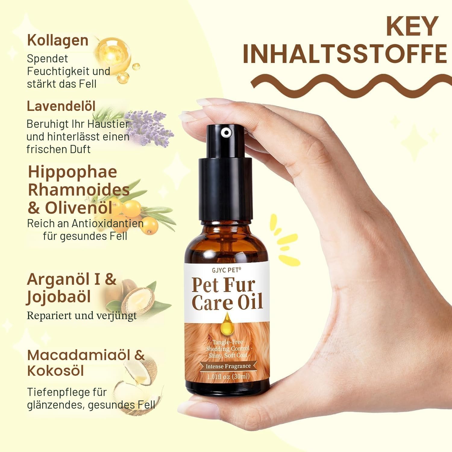 Tierfellpflegeöl - Entwirrt, Reduziert Haarbruch - Verleiht Glanz Mit Kollagen Und Natürlichen Ölen - Leave-In Conditioner Für Hunde Und Katzen - 30 Ml