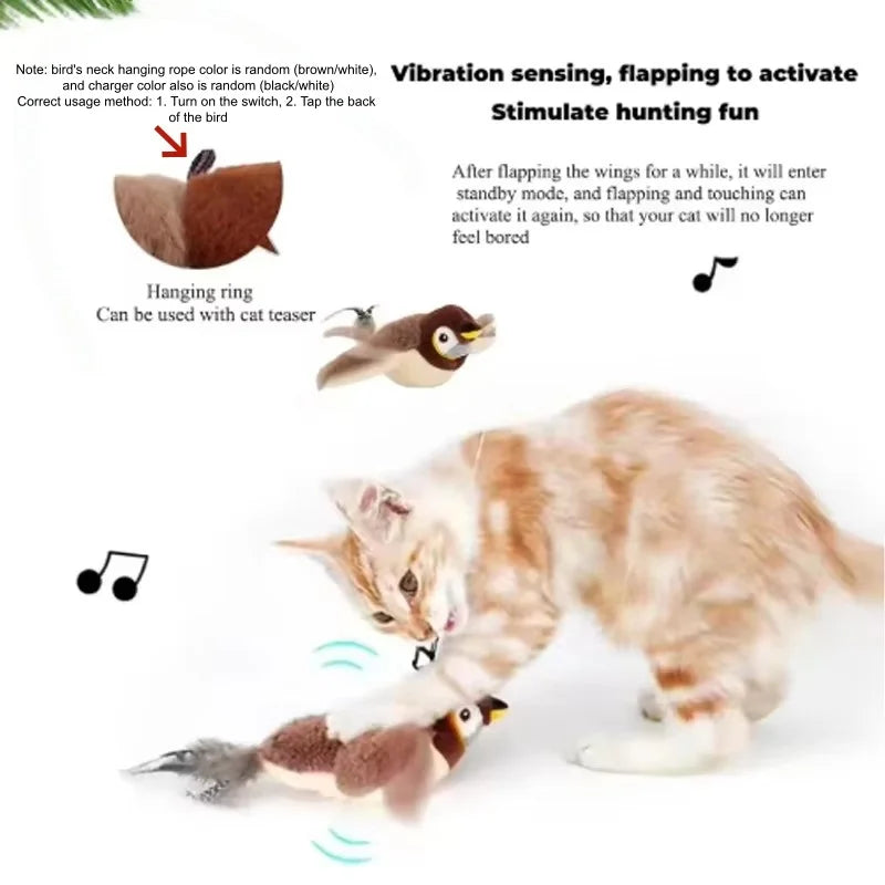 Hot Simulated Bird Cat Toy Interactive Toys Dog Rechargeable Chirping Flapping Bird(No Flying) Touch Activated Plush Pet Toy