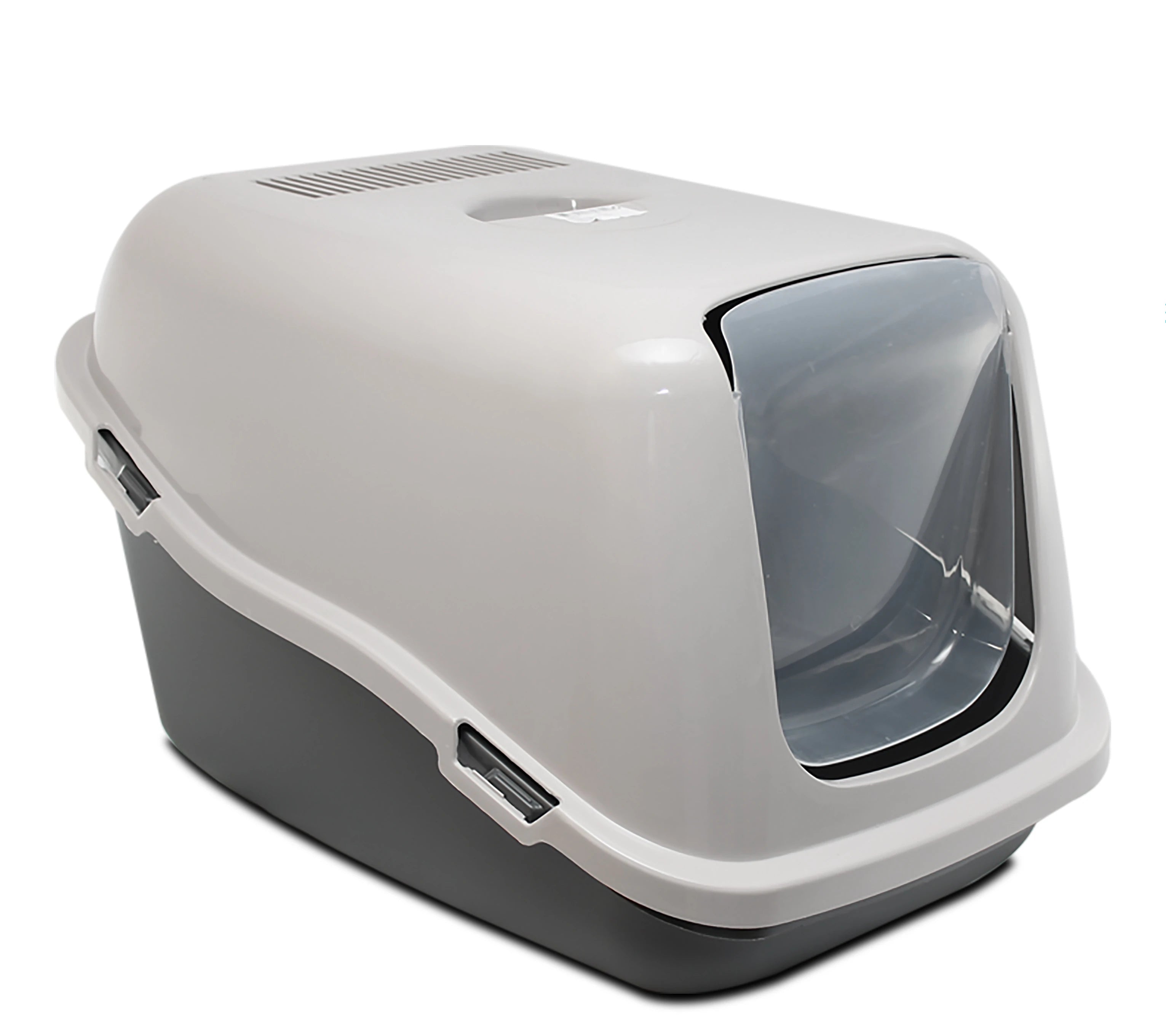 Cat Toilet, Litter Box with Hood and Flap, Plastic, Cat Flap, 57X39X41 Cm, Gray Sandbox