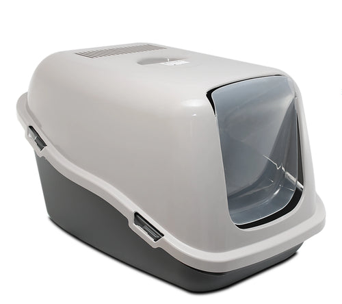 Cat Toilet, Litter Box with Hood and Flap, Plastic, Cat Flap, 57X39X41 Cm, Gray Sandbox