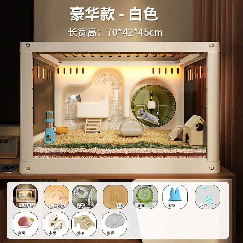 Large Luxury Hamster Cage Transparent Villa Habitat Mouse Breeding Tank Spacious Clear Terrarium Premium Pet Housing System