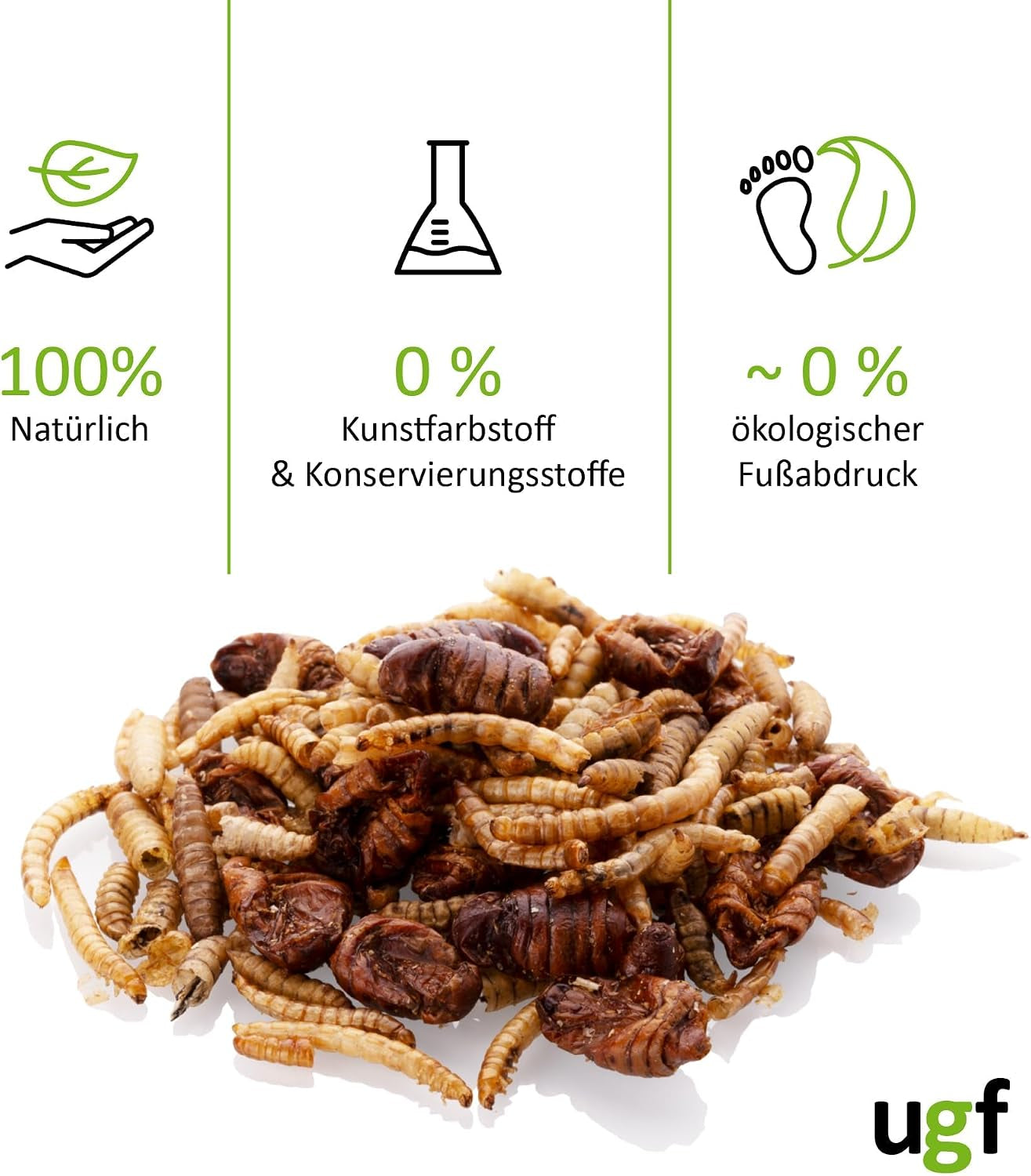 UGF - Insektenmischung - 80G Im 500 Milliliter Eimer, Igelfutter, Rennmausfutter, Hamsterfutter, Rattenfutter, Eidechsenfutter - Mehlwürmer, Soldatenfliegenlarven, Seidenraupen
