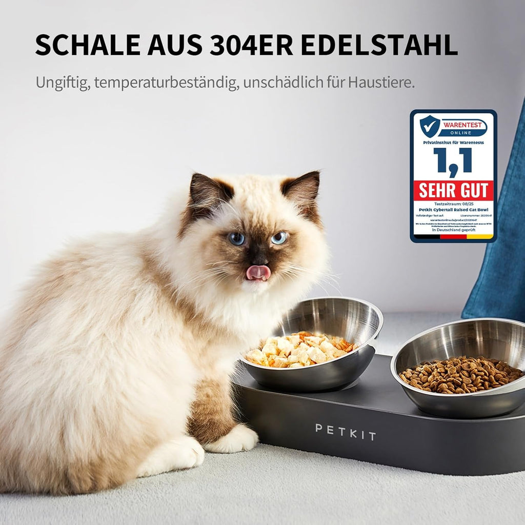 PETKIT CYBERTAIL Katzen Erhöhte Schüssel Edelstahl, Gekippter Hund Katzen Erhöhte Futternäpfe Lebensmittelqualität, Rutschfeste No Spill Haustier Fütterungsschalen Für Katzen Und Kleine Hunde