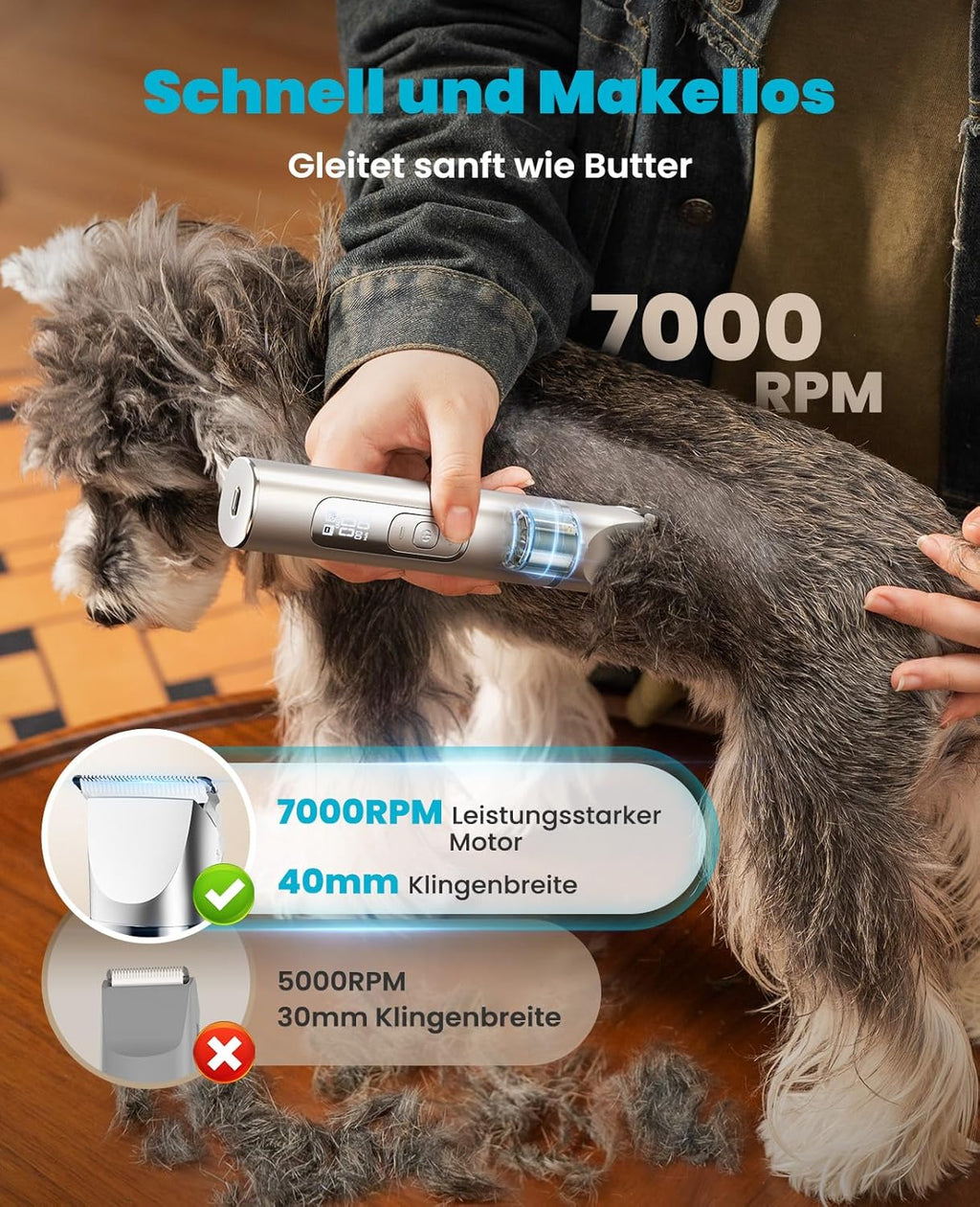 Oneisall 4 in 1 Hundeschermaschine Set, Leise Pfotentrimmer Für Hunde, Lcd-Anzeige Schermaschine Katze Hund, Pfotentrimmer&Hunderasierer&Krallenschleifer Für Körper, Pfoten, Augen, Ohren (Silber)